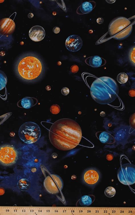 Cotton Outer Space Planets Suns Stars Solar System Galaxy Universe