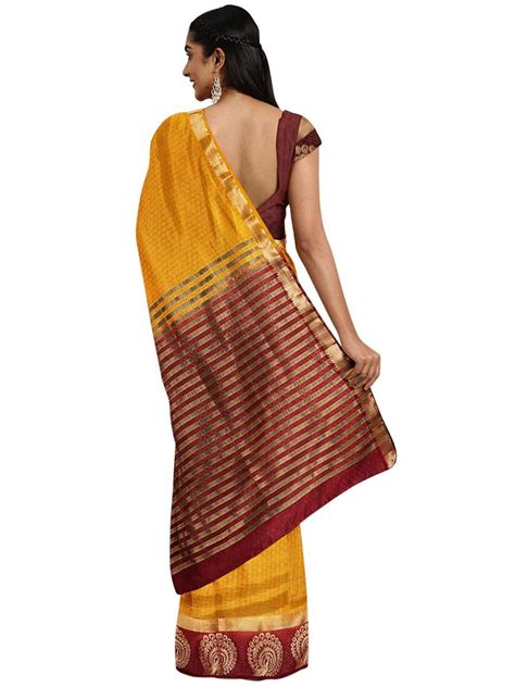 Gold Woven Tussar Silk Saree With Blouse Pavechas 3183946