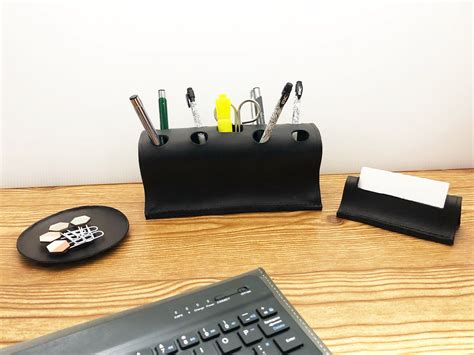 Set Of 3 Leather Desk Accessories Office Organizers Etsy Leather