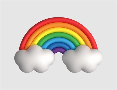 arco iris y nubes representación 3d lindo estilo de dibujos animados sobre fondo gris vector