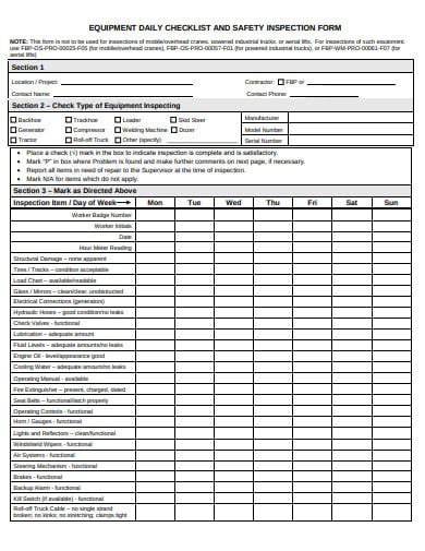 Daily Safety Inspection Checklist And Form Templates In Pdf Xls Doc