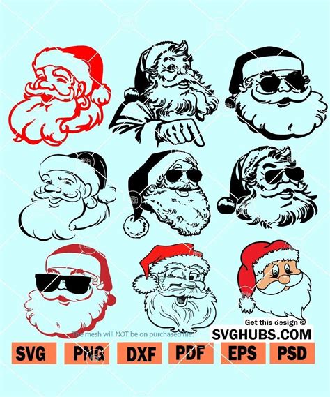 Santa face svg bundle, Santa SVG, Santa, Santa with sunglasses SVG, Santa SVG clipart | Svg Hubs