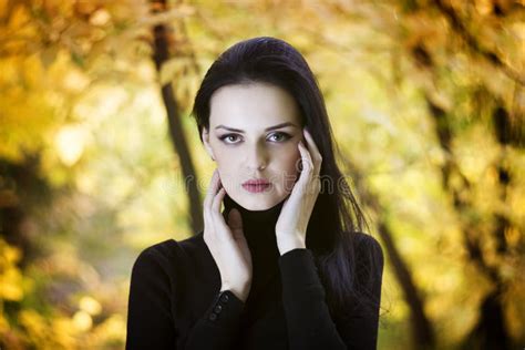 Beautiful Woman In Autumn Forest Stock Photo Image Of Adult Autumn