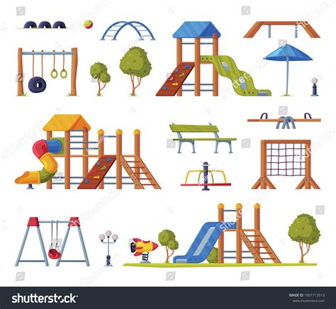 Children Playground Elements Slide Swings Ladders Stock Vector Royalty