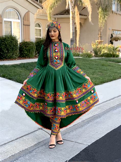 Afghan traditional clothes made in afghanistan shipped from ca, usa. High Neck Green High Low design dress | Afghani clothes ...