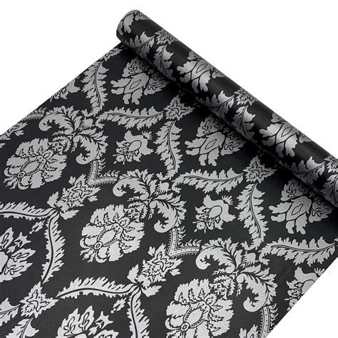 simplelife4u silver damask contact paper decorative black shelf drawer liner peel and stick 17x118