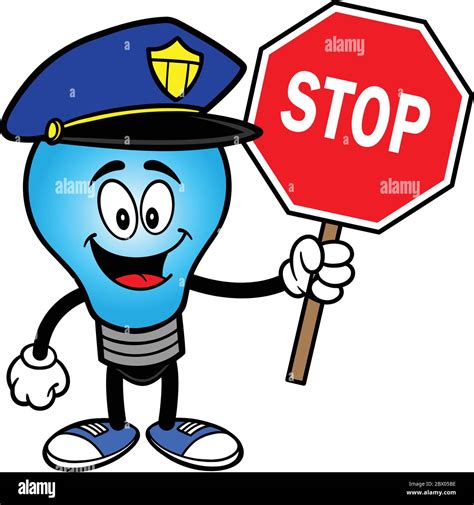 Police Bulb With Stop Sign A Cartoon Illustration Of A Police Bulb