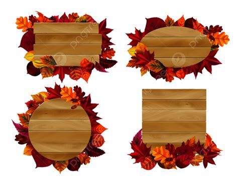 Autumn Leaves Border Clipart Vector Wooden Signs With Autumn Leaves