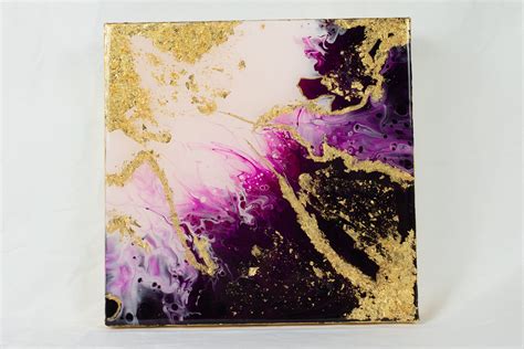 Purple And Gold Abstract Art Original Artwork Acrylic Fluid Art Home