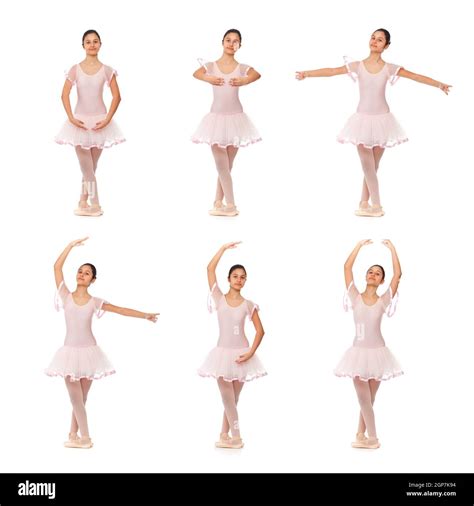 Collage De Las Posiciones Del Ballet Clásico Sobre Fondo Blanco