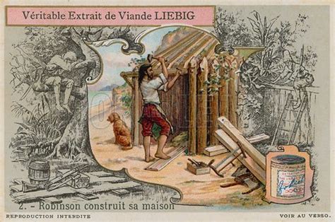 Robinson Crusoe Building His Hut Stock Image Look And Learn
