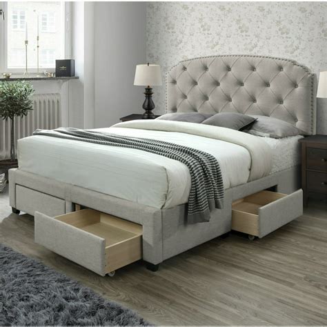 Dg Casa Argo Tufted Upholstered Panel Bed Frame With Storage Drawers