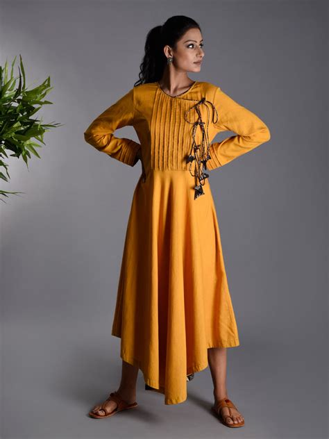 Yellow Khadi Cotton Angrakha Dress The Loom