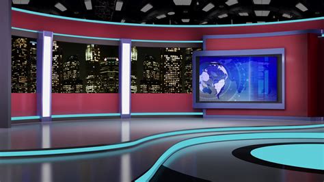 News Tv Studio Set Virtual Green Screen Background Loop Stock