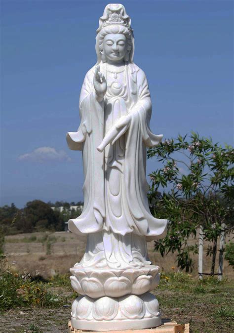 Sold White Marble Standing Kwan Yin Statue 57 109wm13a Hindu Gods