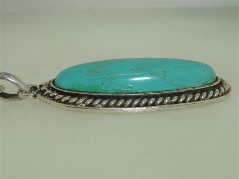 Heavy Sterling Silver Polished Turquoise Pendant Necklace Federal