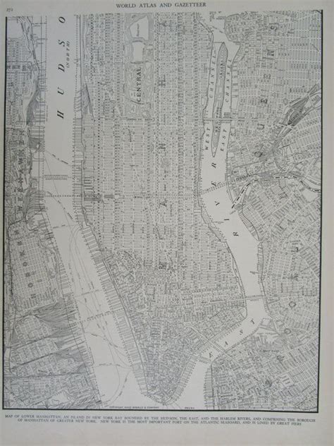 1940 Manhattan Map Lower Vintage Original Black White