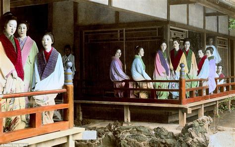Prostitutes Outside A Brothel In Yoshiwara Putting Prostitutes On Display In Harimise Was