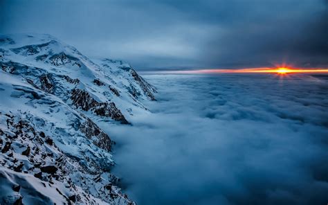 The Mountain Peaks Above The Clouds At Sunset Desktop Wallpapers 1920x1200