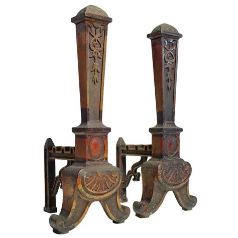 Antique Mission Arts And Crafts Cast Iron Pair Of Andirons At 1stdibs