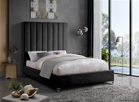 upholstered bed  black velvet fabric  meridian