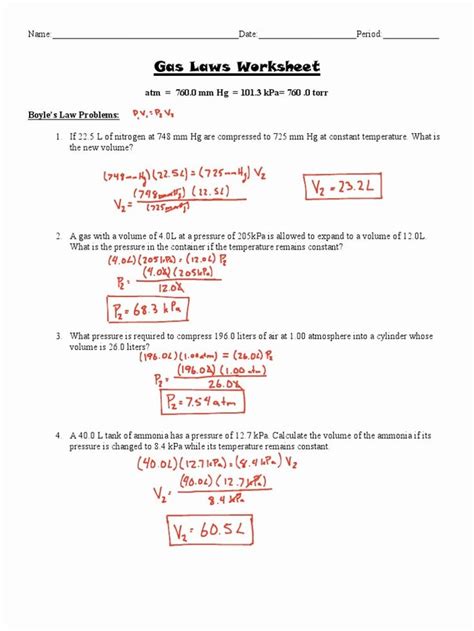 Calculate the volume occupied by one mole of a gas at 25 oc and 100 kpa. Boyle's Law Worksheet Answer Key Fresh Gas Laws Worksheet ...