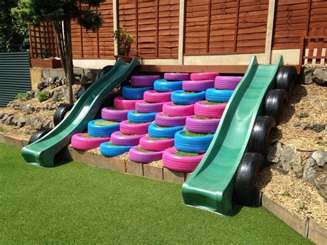After Tyre Steps Topped With Artificial Grass 2 X 3m Slides And Black