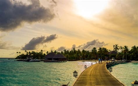 Maldives Tropical Sea Palm Trees Boats Bridge Houses 750x1334
