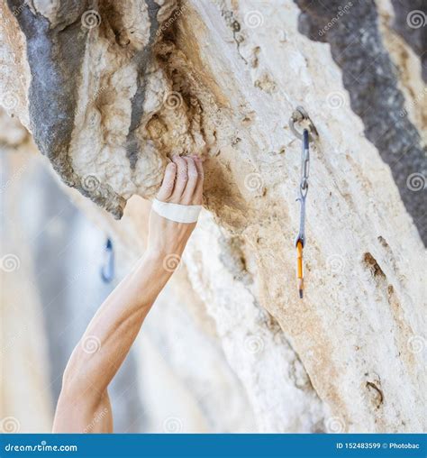 Climber`s Hand Gripping Handhold On Cliff Stock Image Image Of