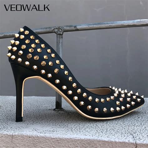 veowalk all gold revits women sexy pointed toe high heels ladies slip on stiletto pumps shiny
