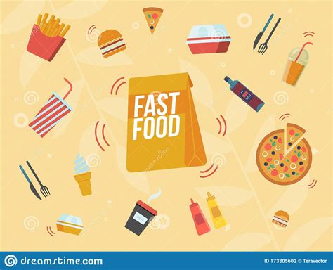 Fast Food Cafe Meals Menu Flat Vector Banner Stock Vector