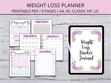 Weight Loss Tracker Journal Printable Weight Loss Chart Wkly Etsy