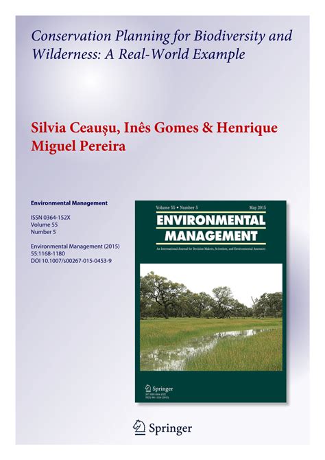 Pdf Conservation Planning For Biodiversity And Wilderness A Real