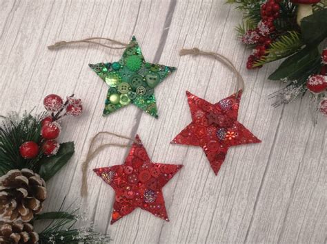 Hanging Star Christmas Tree Decoration Button Art Hanging Etsy