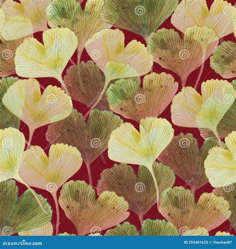 Abstract Texture With Hand Painted Ginkgo Leaves Watercolor Seamless