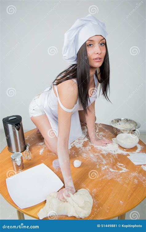 Woman In Chef Uniform Knead The Dough Stock Image Image Of Bakery