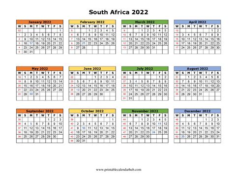 Printable 2022 South Africa Calendar With Holidays Printable Calendar Hub