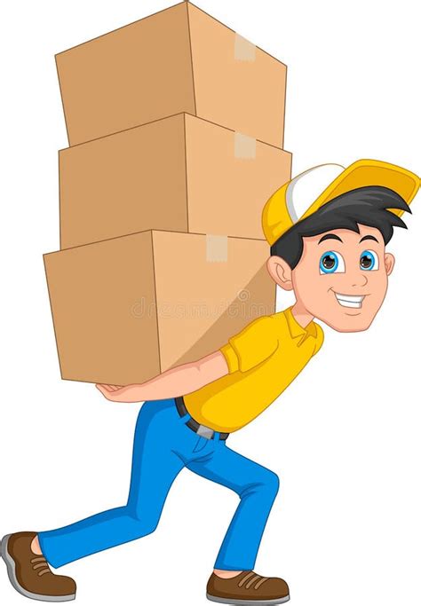 Delivery Boy Carrying Heavy Boxes Stock Vector Illustration Of Cargo