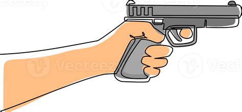 Continuous One Line Drawing Hand Holding Gun Shooting Powerful Pistol