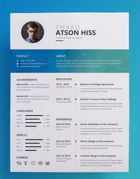 A Clean And Modern Resume Template With Blue Accents On The Front
