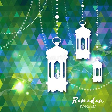 Polygonal Green Ramadan Kareem Celebration Greeting Card Stock Vector