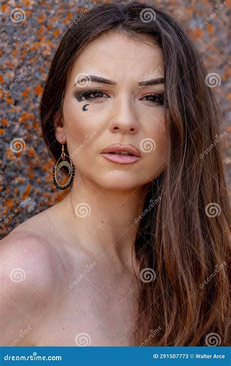A Lovely Brunette Model Poses Outdoors While Enjoying The Fall Weather Stock Image Image Of