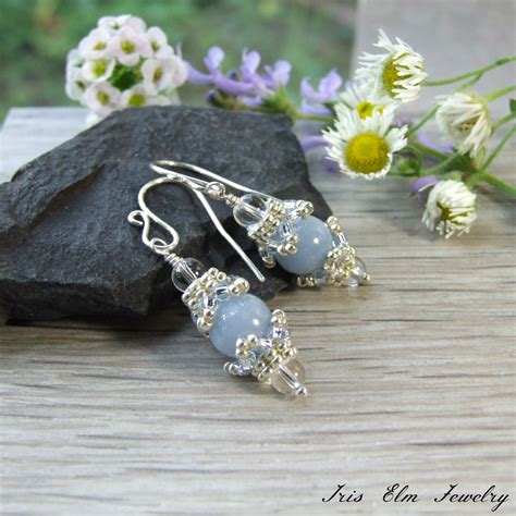 Elegant Light Blue Angelite Dangle Earrings Iris Elm Jewelry