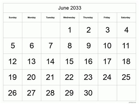 Printable June 2033 Calendar Free Printable Calendars