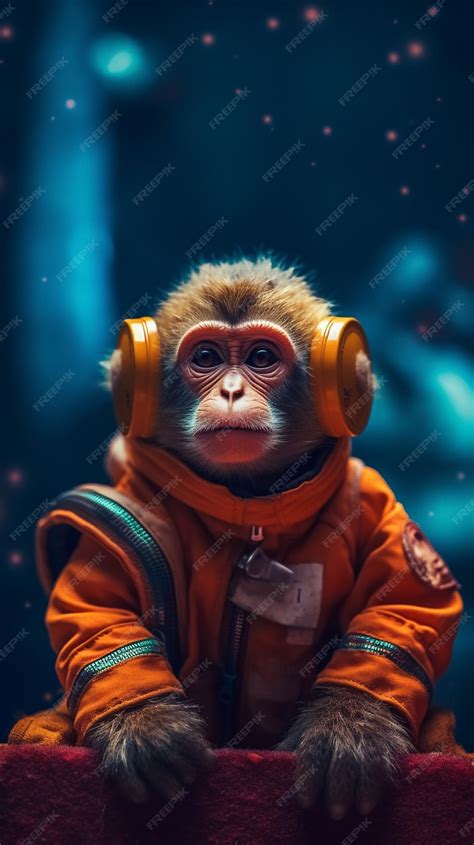 Premium Ai Image A Monkey In A Space Suit With A Purple Ball In His Hand