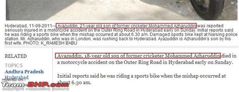Mohd Azharuddins Son Dies In Superbike Accident Page 2 Team Bhp