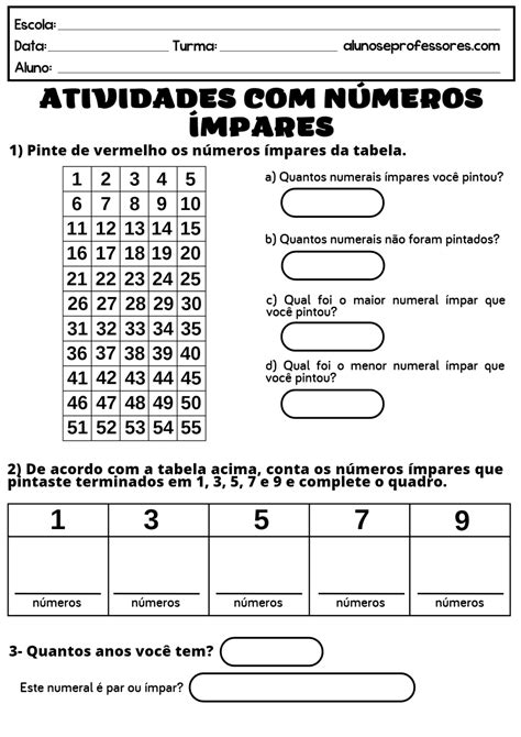 Atividades Sobre Números Pares E Ímpares Alunos E Professores