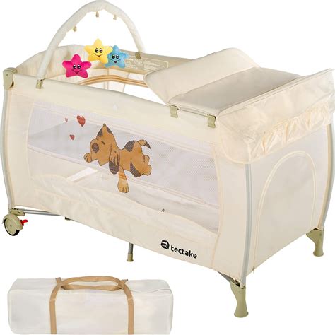 TecTake New Portable Child Baby Travel cot Bed playpen with entryway -Different Colours- (Beige ...