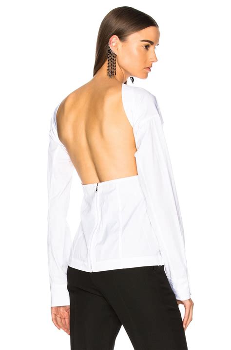 image 1 of victoria beckham cotton shirting backless blouse in white backless blouse fashion