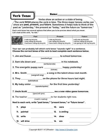 Printable Verb Worksheets 4th Grade